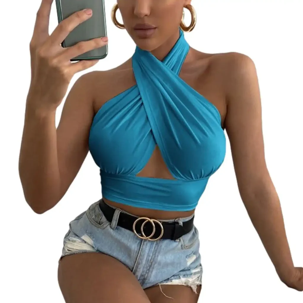 ⁦גופייה לוהטת קשירת קולר Clubwear סגנון הולו- בריג'יט⁩ – תמונה ⁦4⁩
