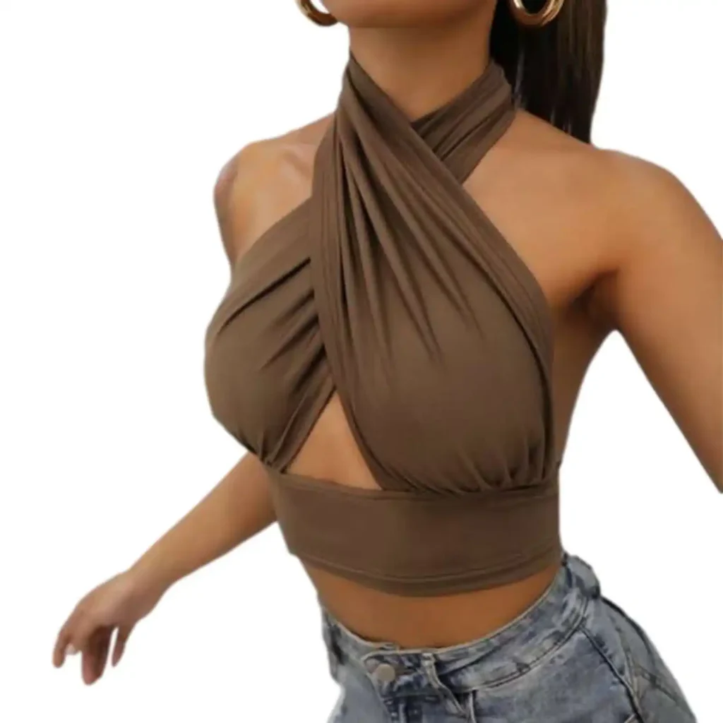⁦גופייה לוהטת קשירת קולר Clubwear סגנון הולו- בריג'יט⁩ – תמונה ⁦5⁩