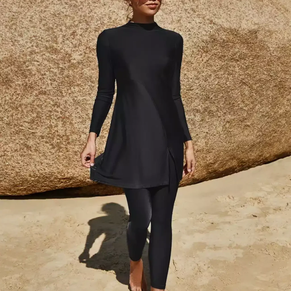 בגד ים צנוע שמלת מיני שרוולים ארוכים עם טייץ ארוך - נלי (משלוח חינם)