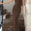 ⁦Hugcitar אופנה מוצקה O-צוואר ללא שרוולים טלאים סקסי Bodycon מקסי שמלת נשף קיץ בגדי נשים מסיבה פסטיבל מועדון Y2K⁩ – תמונה ⁦6⁩