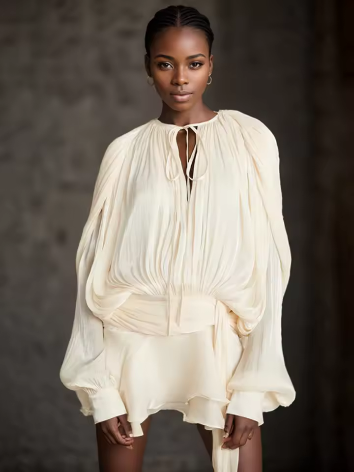 שמלת מיני אלגנטית עם קפלים מוצקים (משלוח חינם)