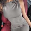 ⁦Hugcitar אופנה מוצקה O-צוואר ללא שרוולים טלאים סקסי Bodycon מקסי שמלת נשף קיץ בגדי נשים מסיבה פסטיבל מועדון Y2K⁩ – תמונה ⁦7⁩