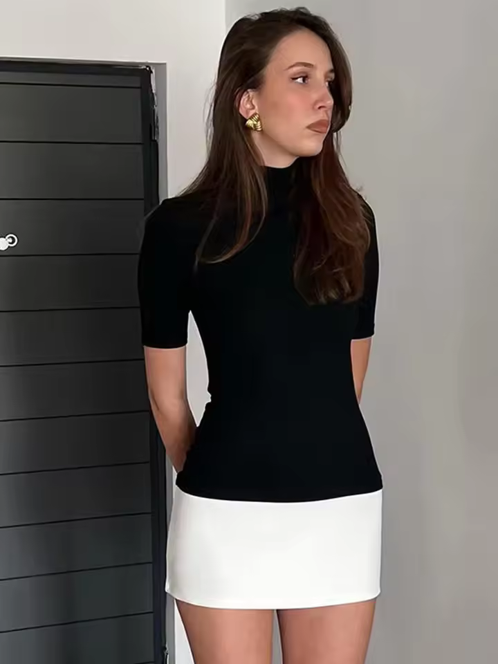 שמלות מיני עם צווארון גולף וחצי שרוולים בסגנון צרפתי (משלוח חינם)