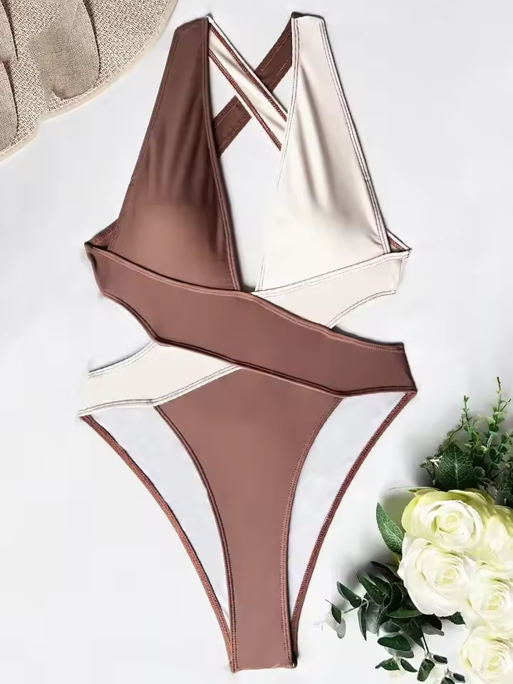 בגדי ים שלם עם צווארון V עמוק (משלוח חינם)