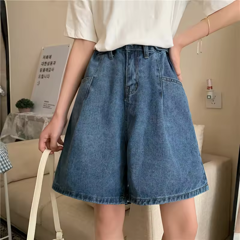 מכנסי ג'ינס קצרים בגזרה ישרה לנשים (משלוח חינם)