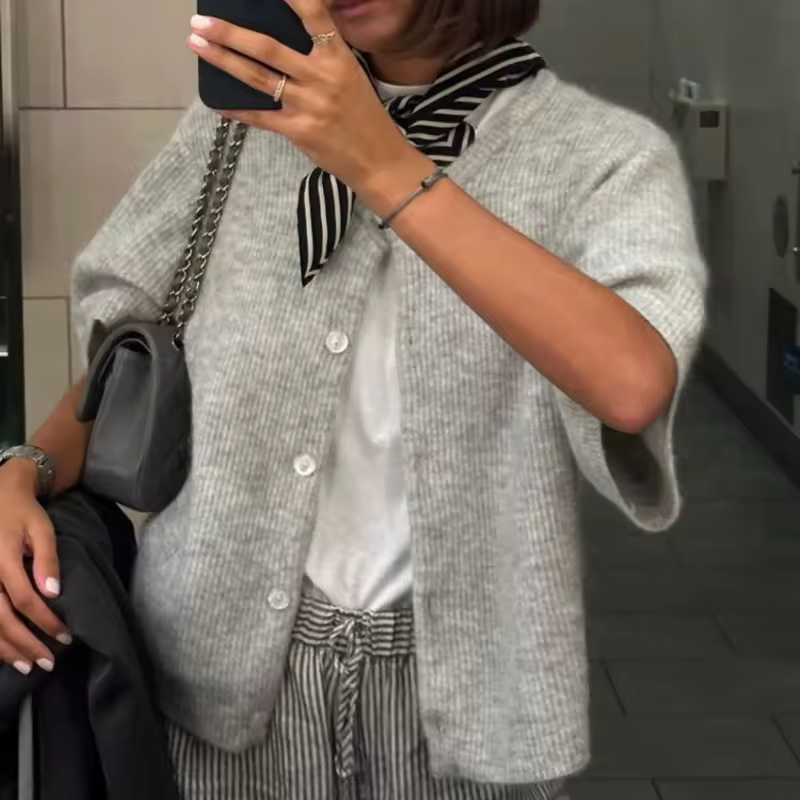 קרדיגן וינטג' מכופתר שרוולים קצרים (משלוח חינם)