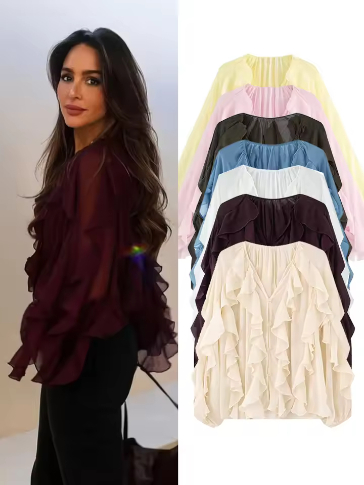 חולצת שיפון אופנתית עם שכבות קפלים לנשים (משלוח חינם)