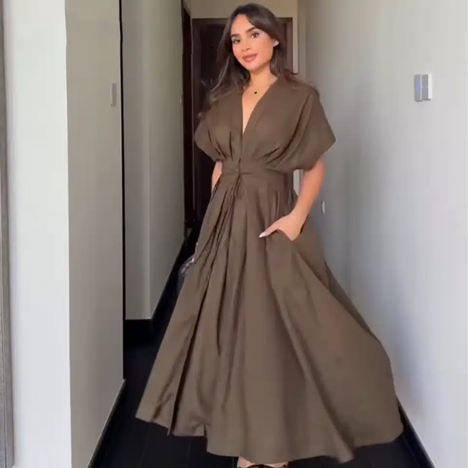 שמלת חורף וינטג' אופנתית עם צווארון עגול לנשים (משלוח חינם)