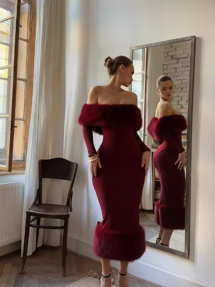 שמלת נשים ללא שרוולים בסגנון כתפיות עם טלאים דמוי פרווה (משלוח חינם)