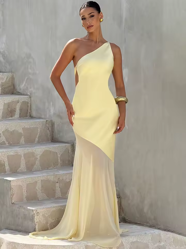 שמלה ארוכה עם כתפייה אחת לנשים (משלוח חינם)