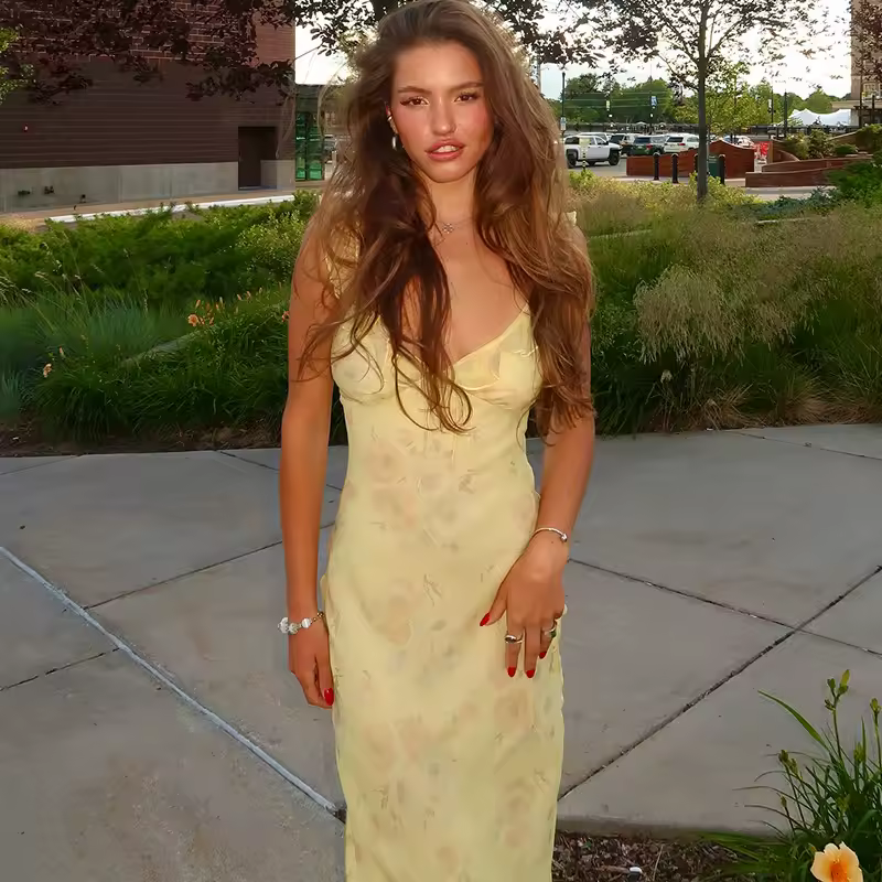 שמלת מקסי עם הדפס פרחוני לנשים (משלוח חינם)